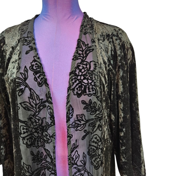 Knox Rose Black Velvet & Sheer Panel Duster Kimono‎ Size M/L Women's C78 - Picture 2 of 8